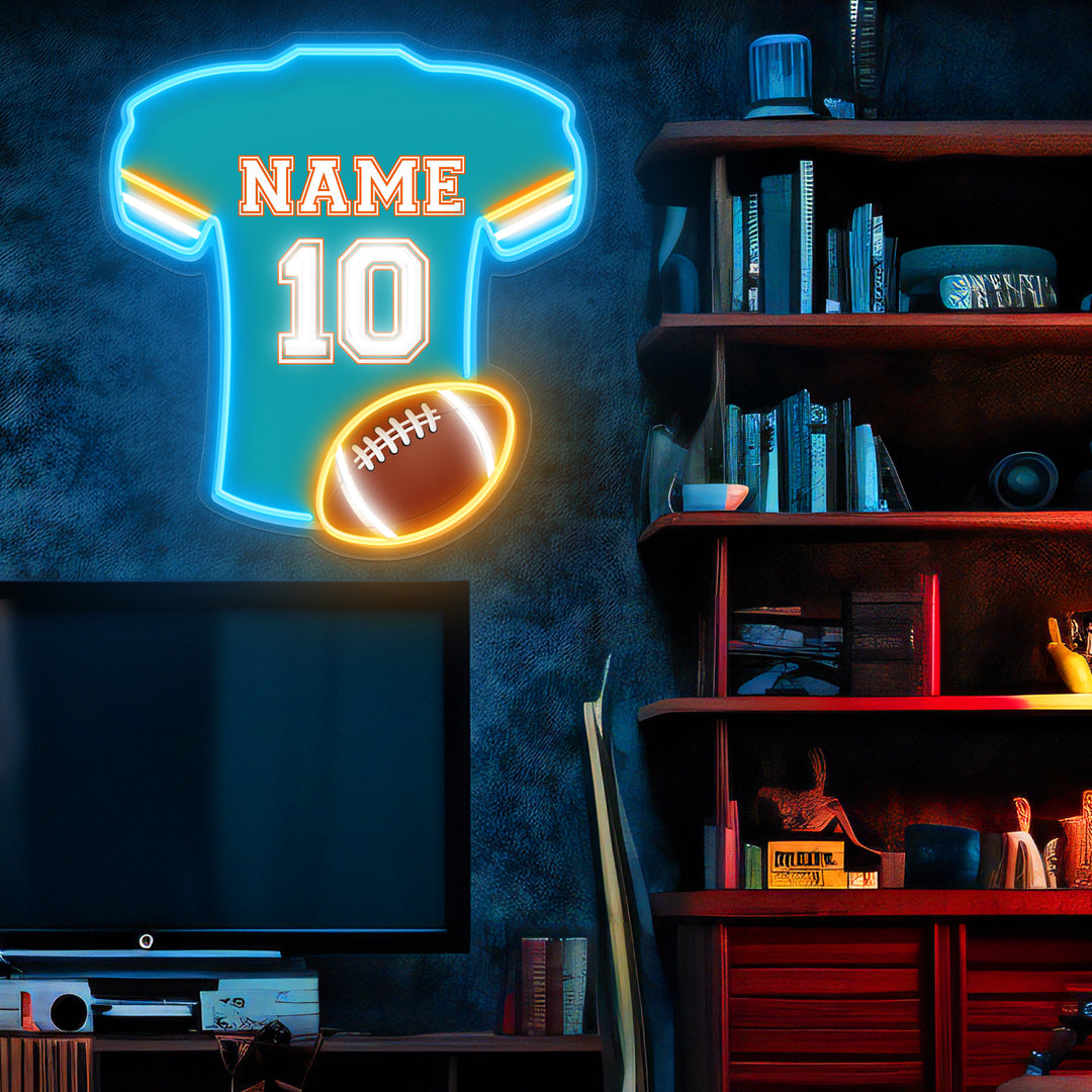 SELICOR Neon Personalized Name American Football No.18 Ice Blue Jersey