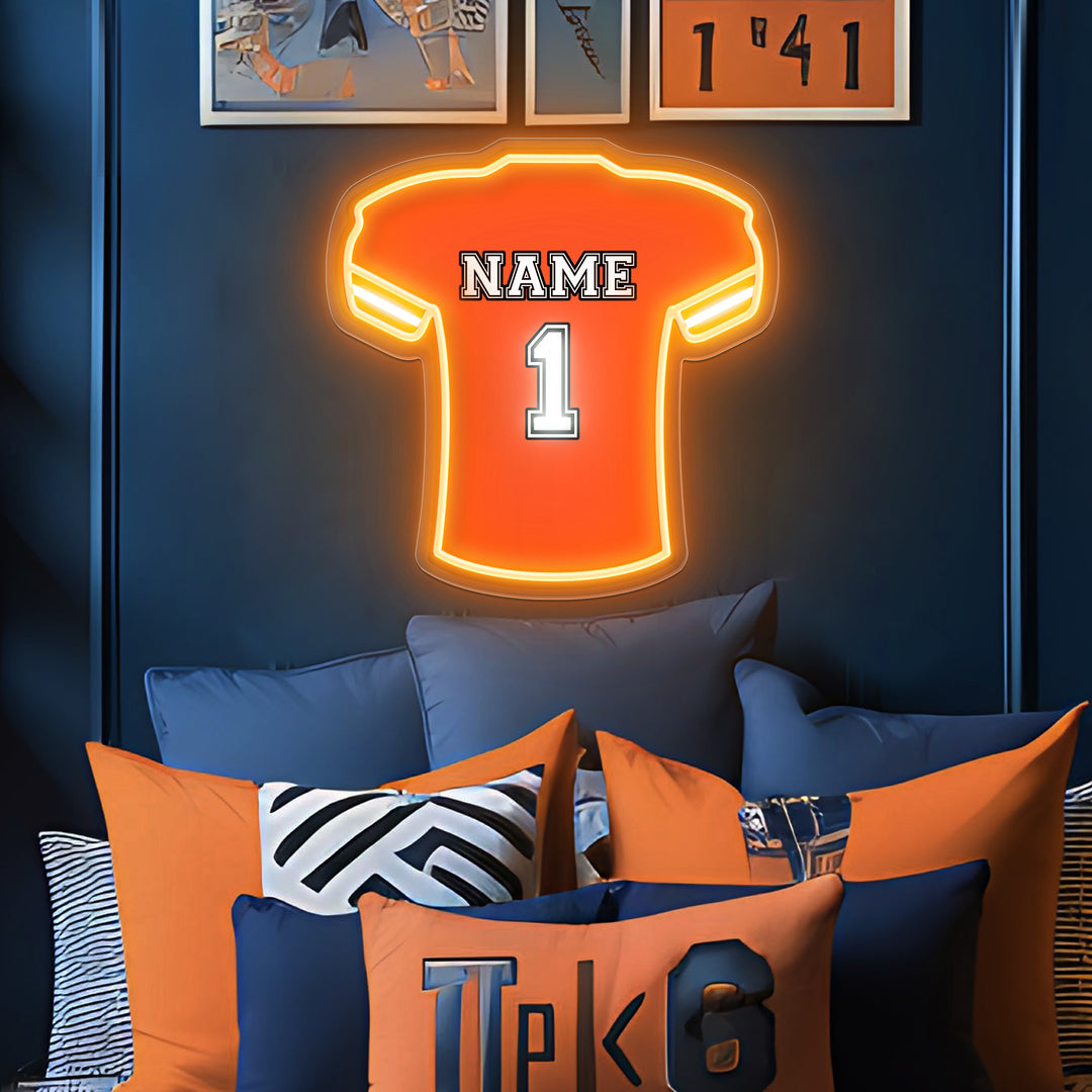 SELICOR Neon Personalized Name American Football No.1 Orange Jersey