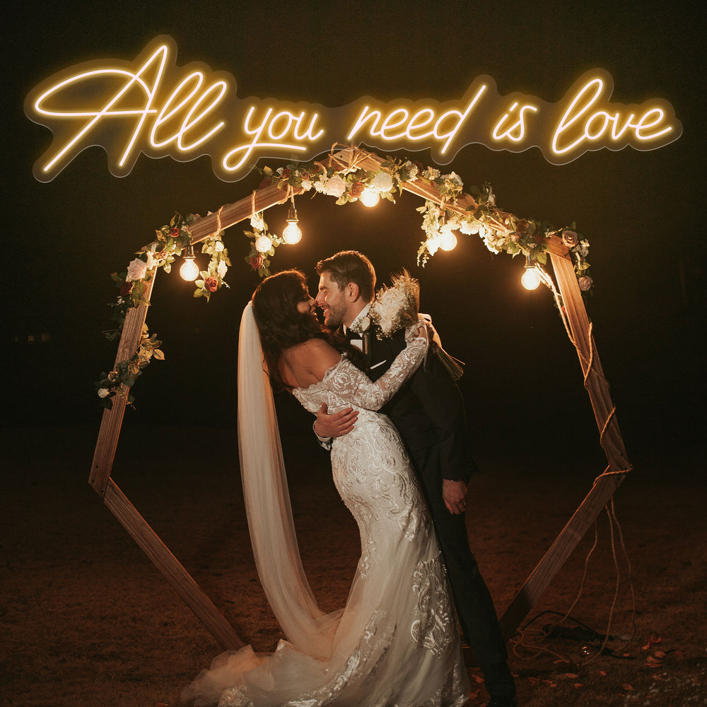 SELICOR ALL YOU NEED IS LOVE wedding neon sign in warm white