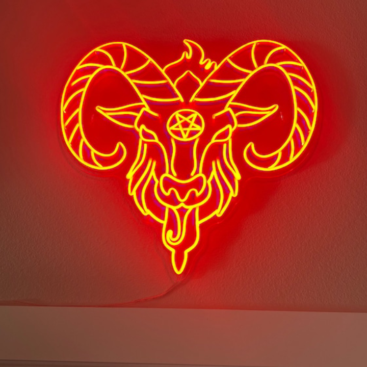 SELICOR Baphomet Neon Sign Wall Art - Gothic Dark Decor with Satan Summon Demons Design