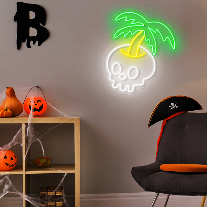 SELICOR Coconut Tree Skull  Neon Sign