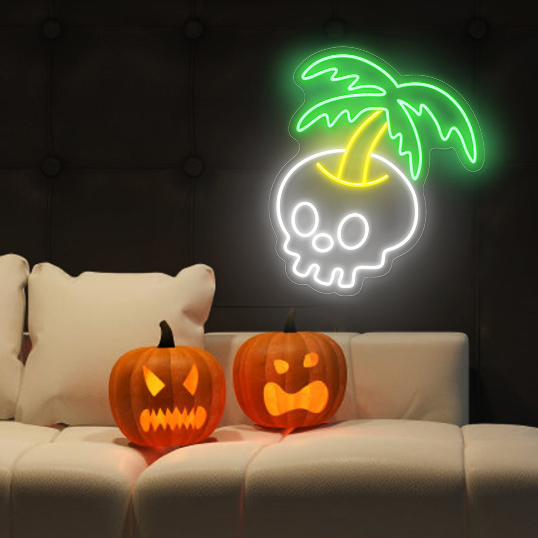 SELICOR Coconut Tree Skull  Neon Sign