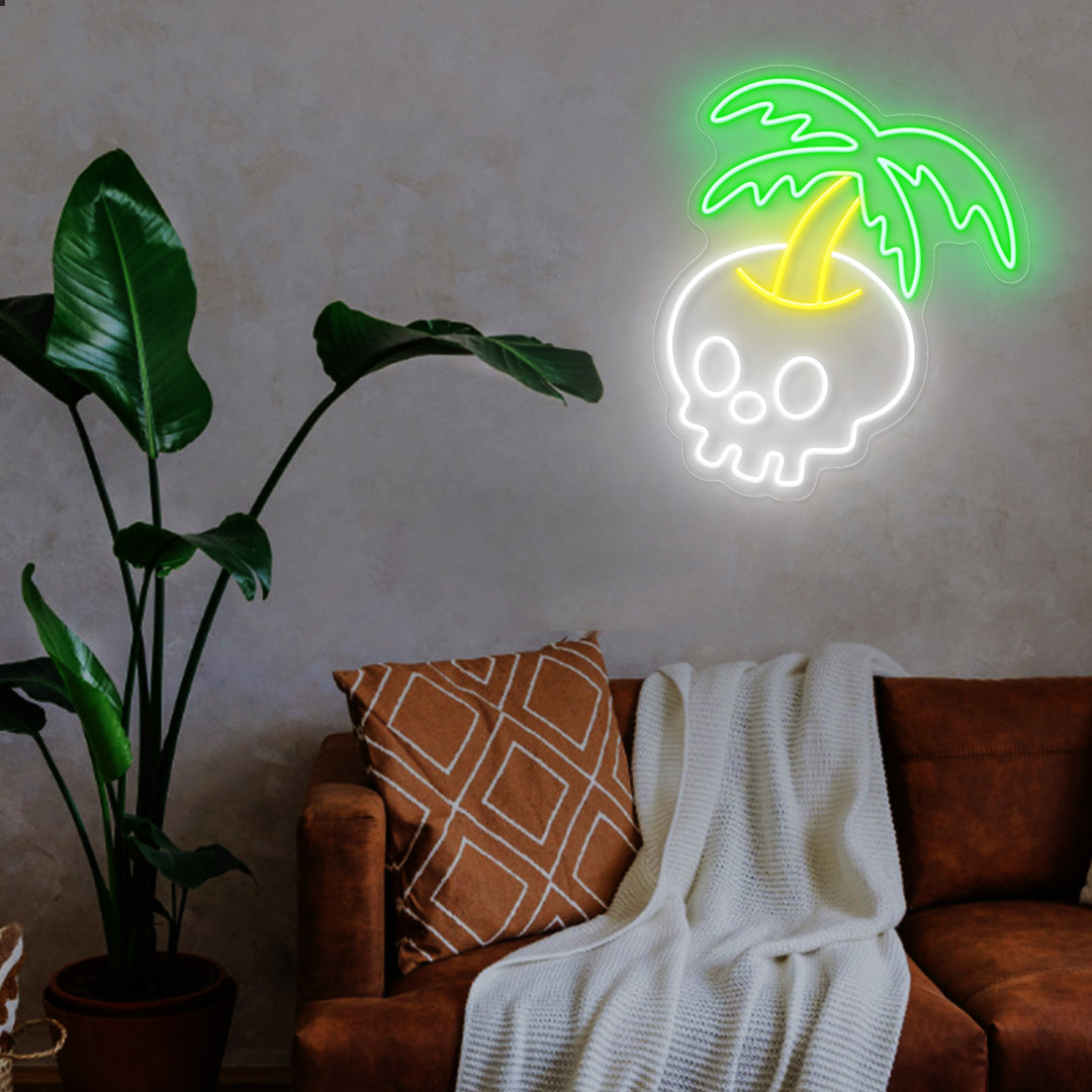 SELICOR Coconut Tree Skull  Neon Sign