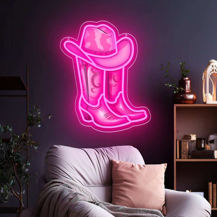 SELICOR Howdy Cowboy Boot and Hat UV Print Neon Sign Decor