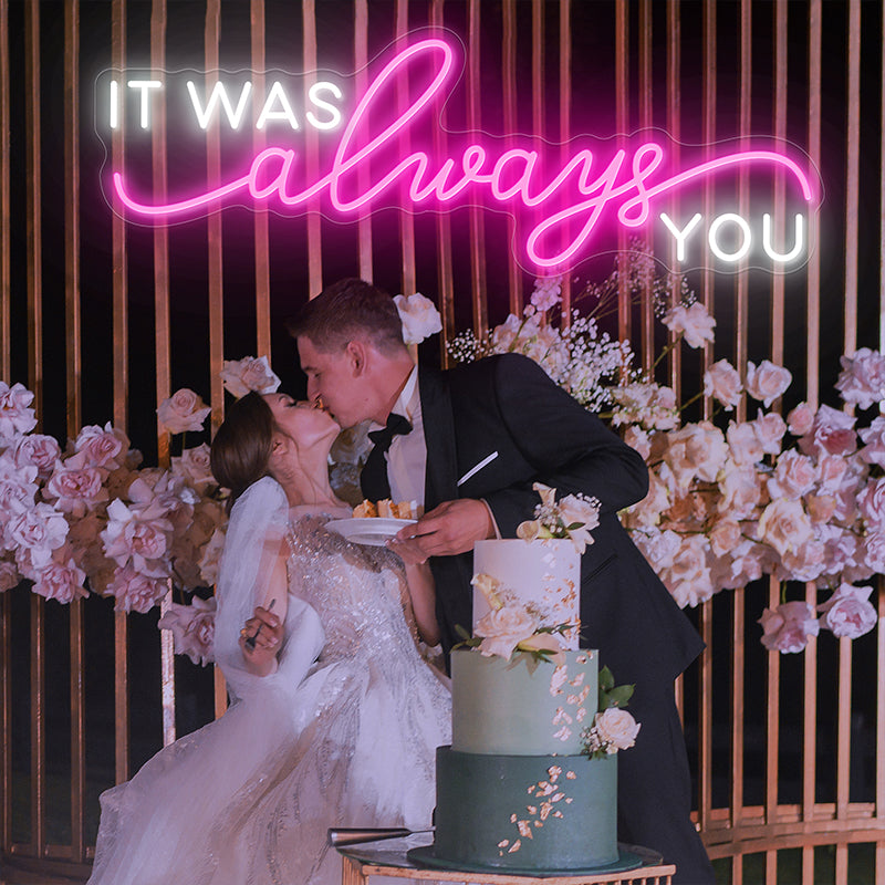 SELICOR It Was Always You Neon Wedding Venues Decor Sign in pink and white