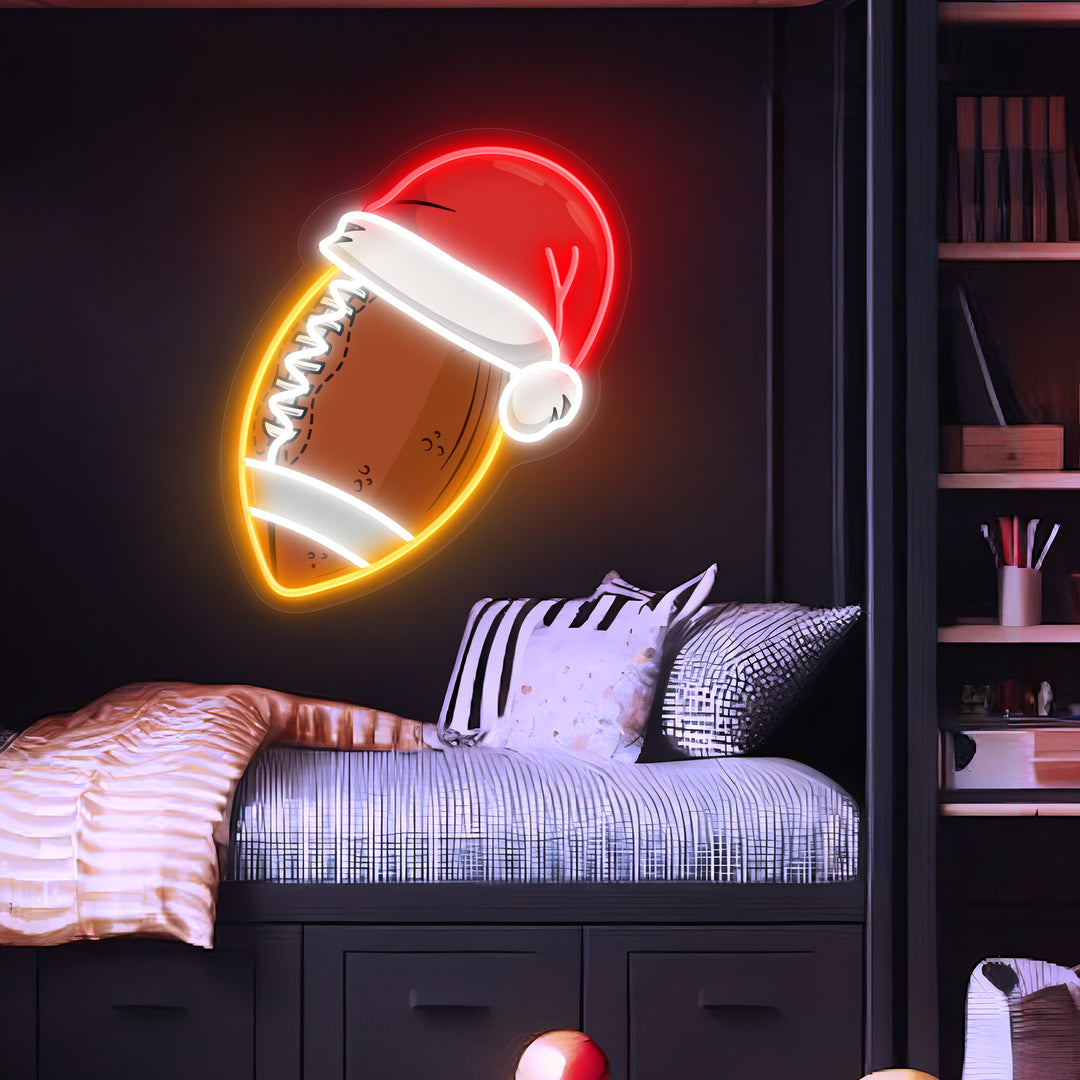 SELICOR Santa Hat Football UV Print Neon Sign