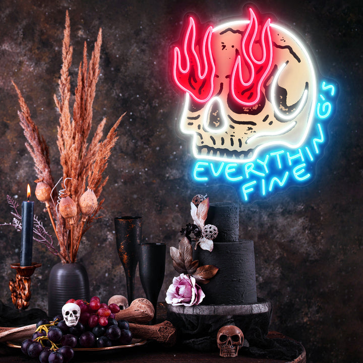 SELICOR Skull On Fire UV Print Halloween Neon Sign