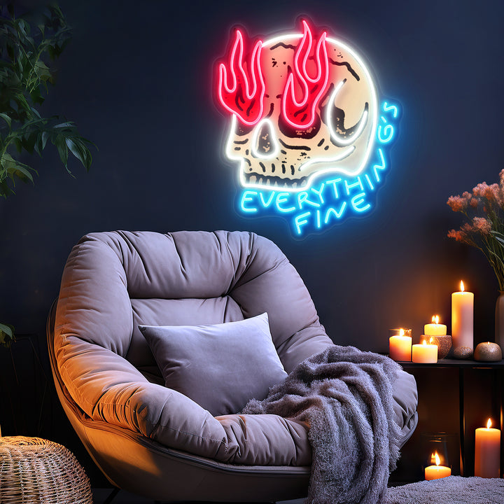 SELICOR Skull On Fire UV Print Halloween Neon Sign