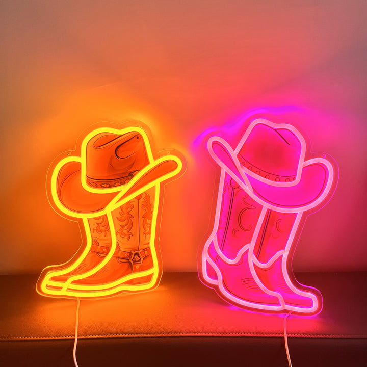 SELICOR Howdy Cowboy Boot and Hat UV Print Neon Sign Decor