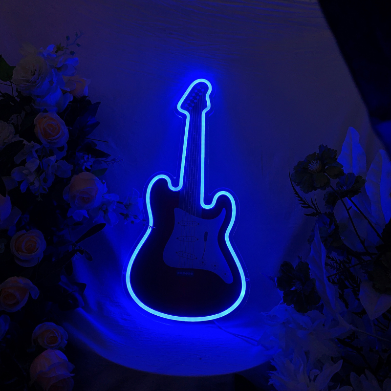 Dynamic RGB neon guitar light showcasing a spectrum of vivid colors.