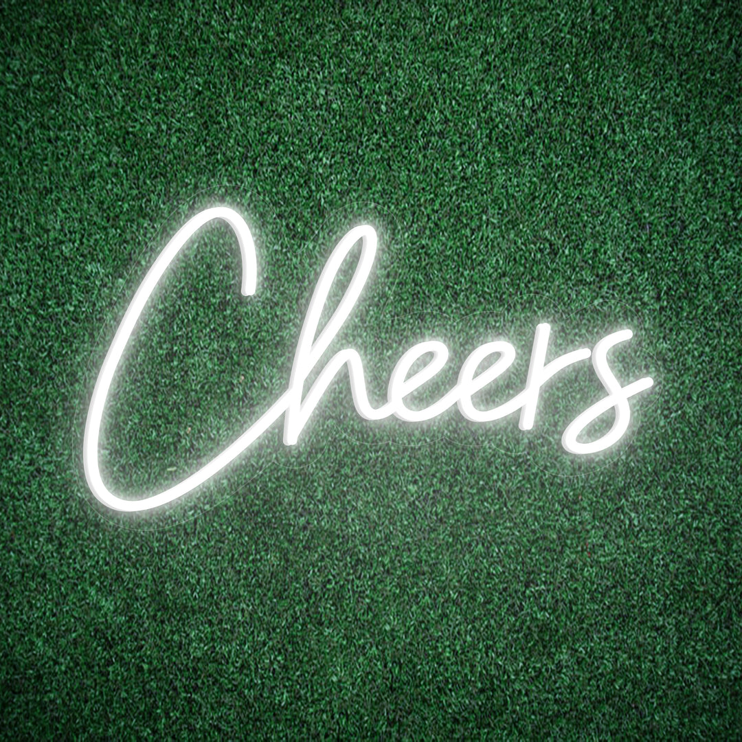 selicor cheers neon sign to celebrate your party in white