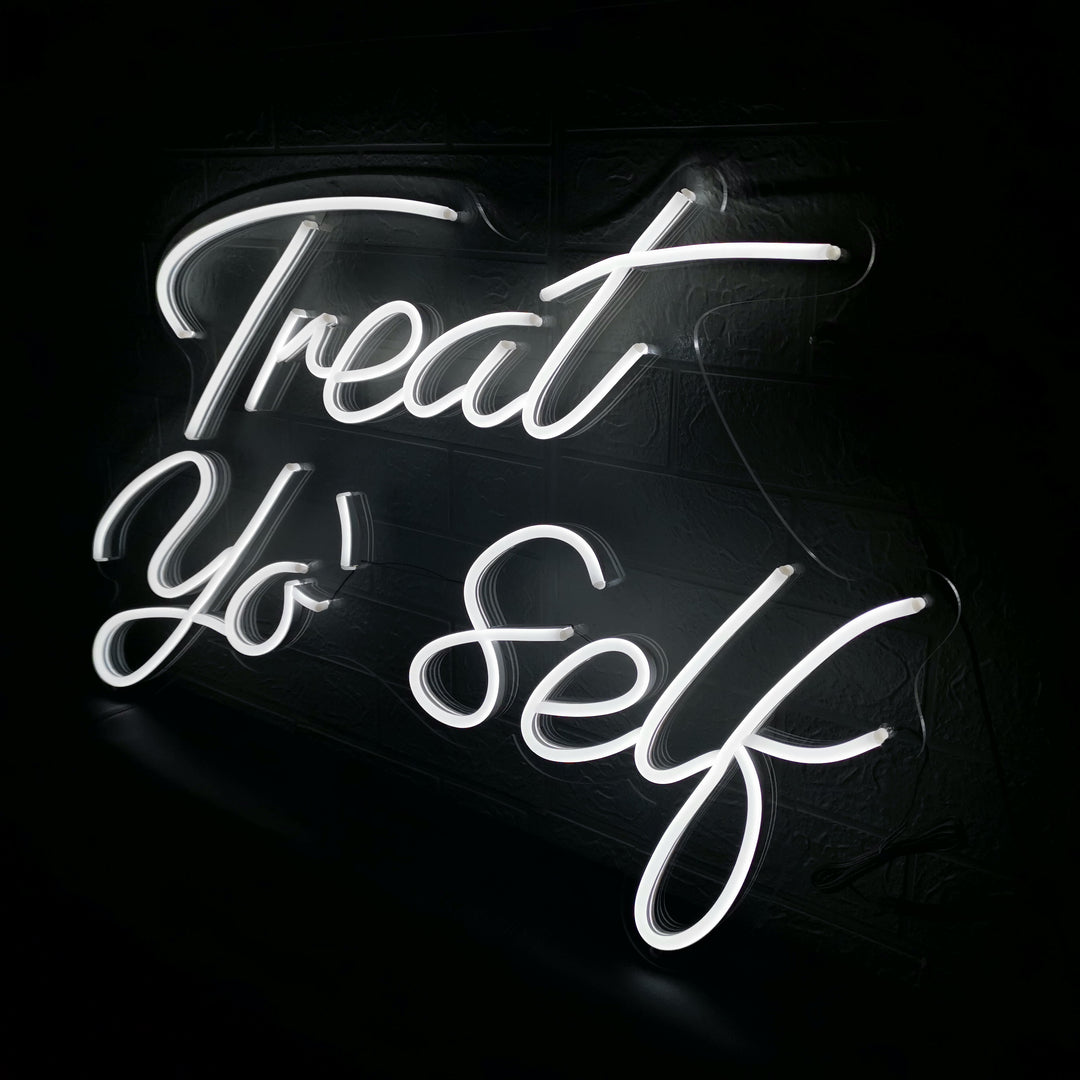 SELICOR Treat Yourself Neon Wall Art Sign decor in white