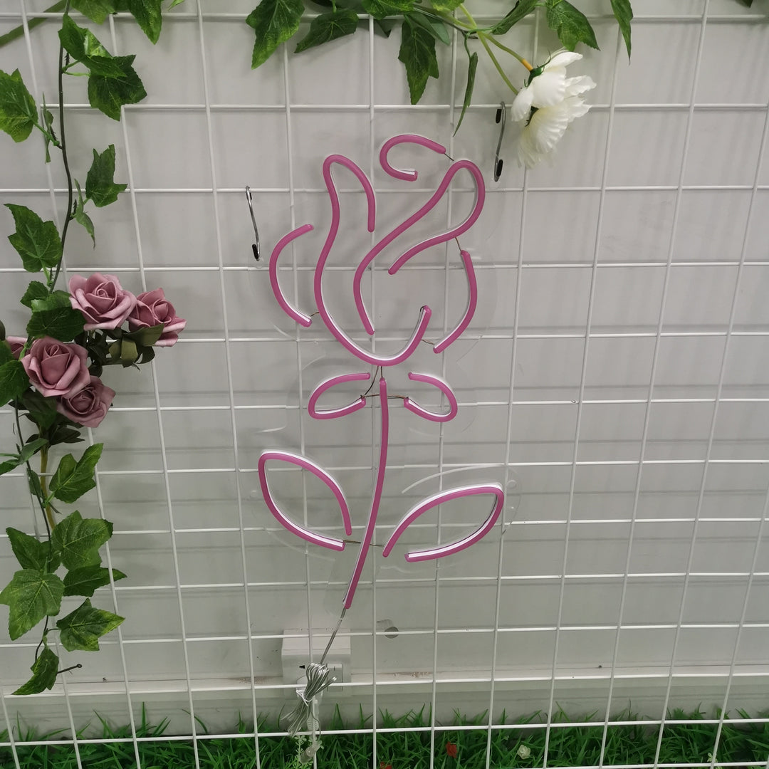 SELICOR Rose Flower Neon Sign in pink decor on wall
