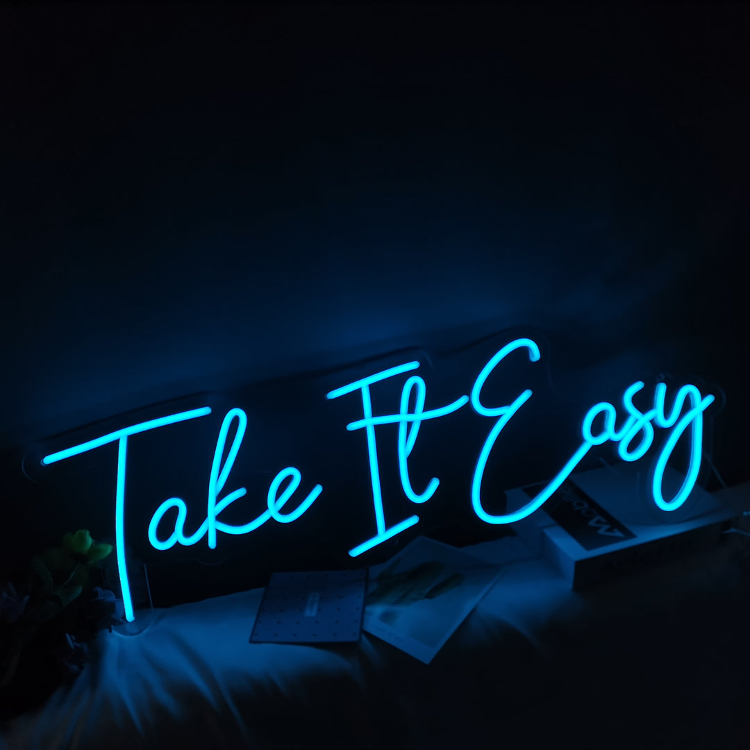 selicor take it easy neon sign in blue for wall decor
