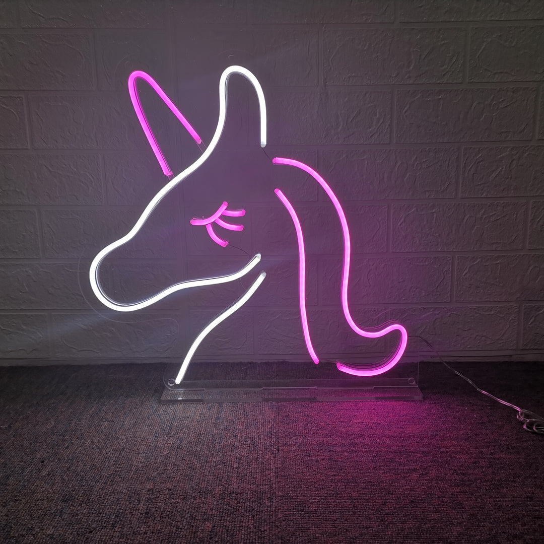 SELICOR Pink White Unicorn Neon Sign in pink and white