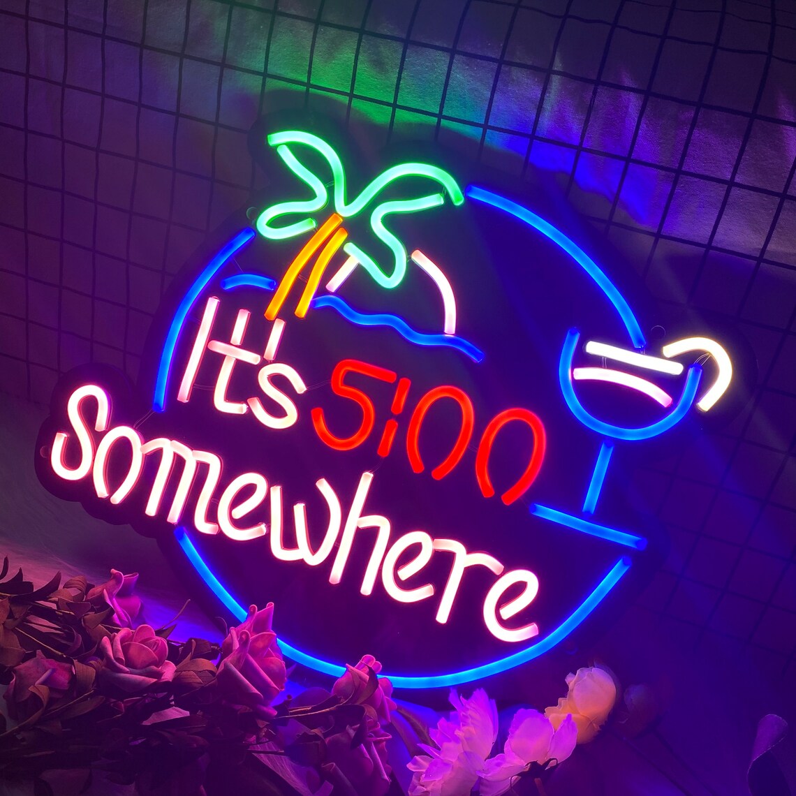 SELICOR It's 5:00 Somewhere Neon Sign Custom Neon Sign Personalize