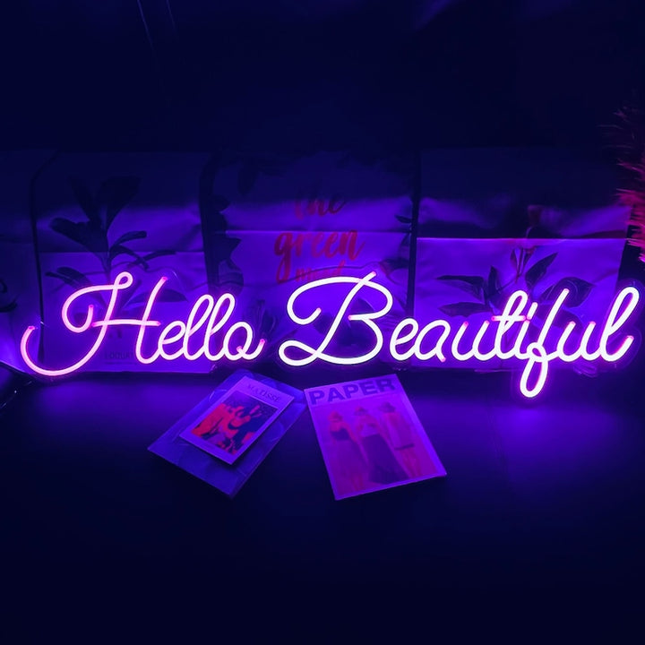 Hello Beautiful Personalized Neon Sign in pruple