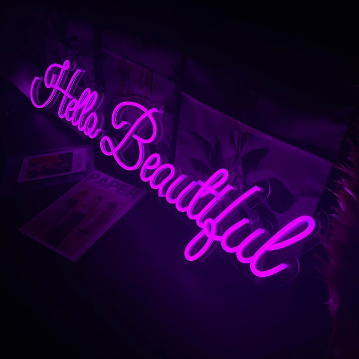 Selicor Hello Beautiful Personalized Neon Sign in pink